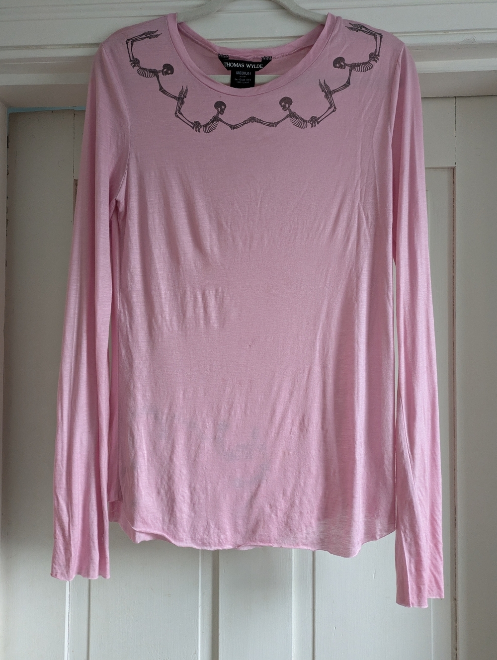 Thomas Wylde Lyocel Graphic Skeleton Design, Pink, Long Sleeve T Shirt -M